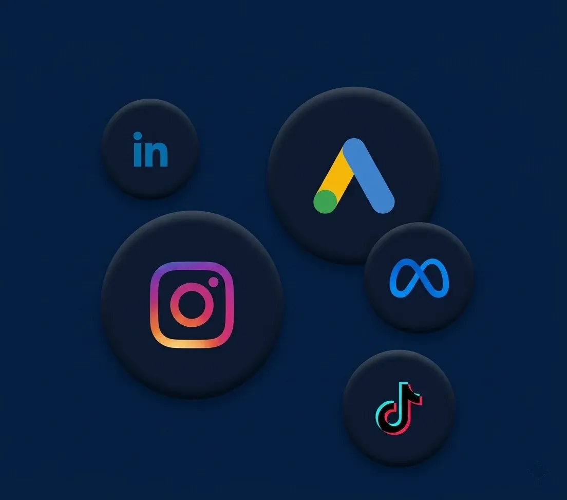Canais de tráfego pago: Google Ads, Meta, Instagram, TikTok e LinkedIn